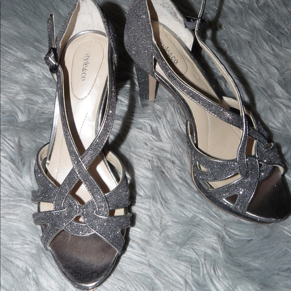 Style&Co. Silver Sparkly Open Toed Heels